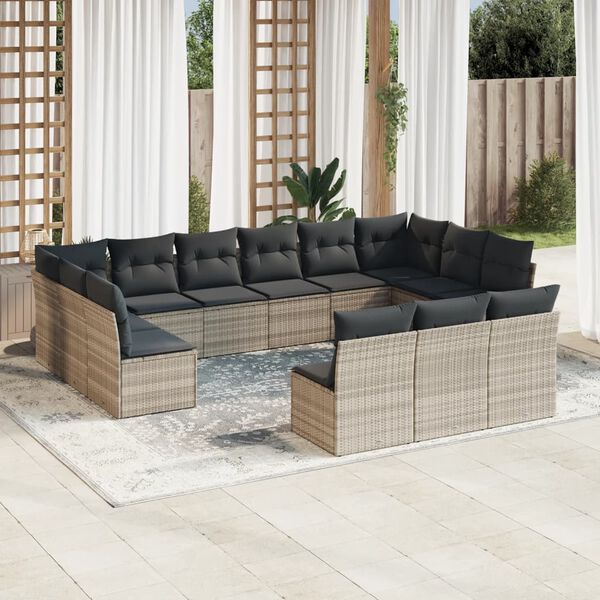 vidaXL Set Divani Giardino 13 pz con Cuscini Grigio Chiaro Polyrattan