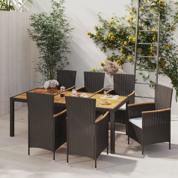 vidaXL Set da Pranzo da Giardino 7 pz con Cuscini in Polyrattan Nero