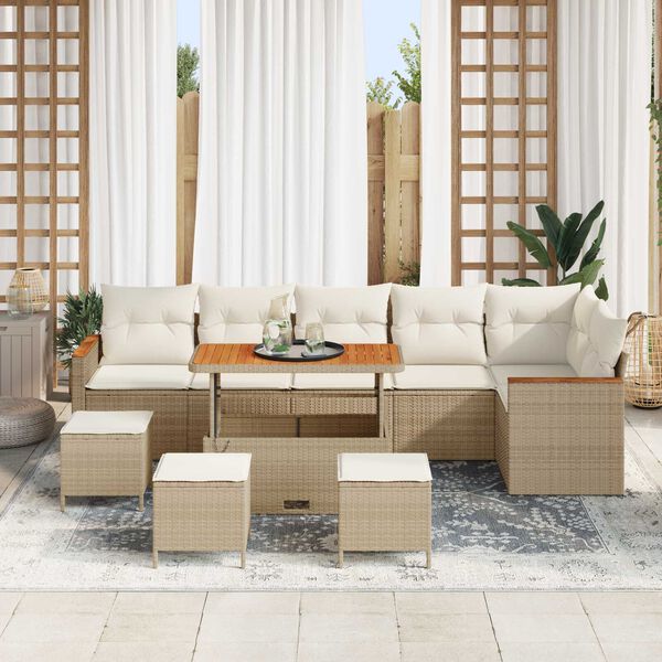 vidaXL Set Divano da Giardino 10 pcs Beige polyrattan