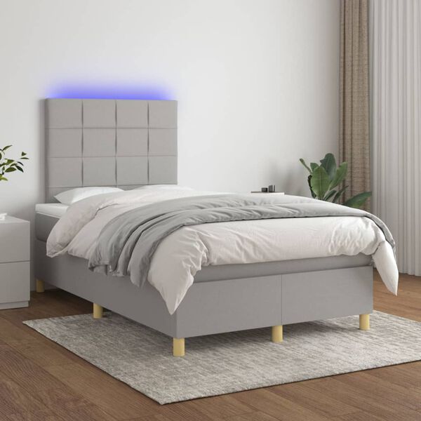 vidaXL Letto a Molle Materasso e LED Grigio Chiaro 120x200 cm Tessuto