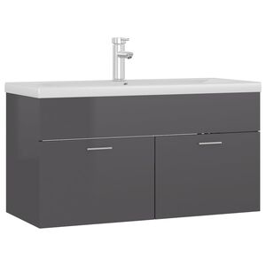 vidaXL Mobile con Lavabo Integrato Grigio Lucido in Legno Multistrato
