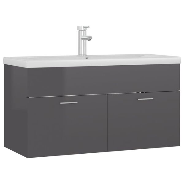 vidaXL Mobile con Lavabo Integrato Grigio Lucido in Legno Multistrato