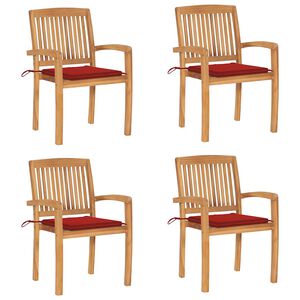 vidaXL Sedie da Giardino Impilabili 4 pz con Cuscini Massello di Teak