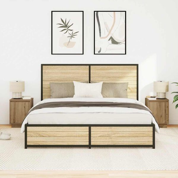 vidaXL Comodini con Luci a LED 2 pz Rovere Artigianale 38x34x50 cm