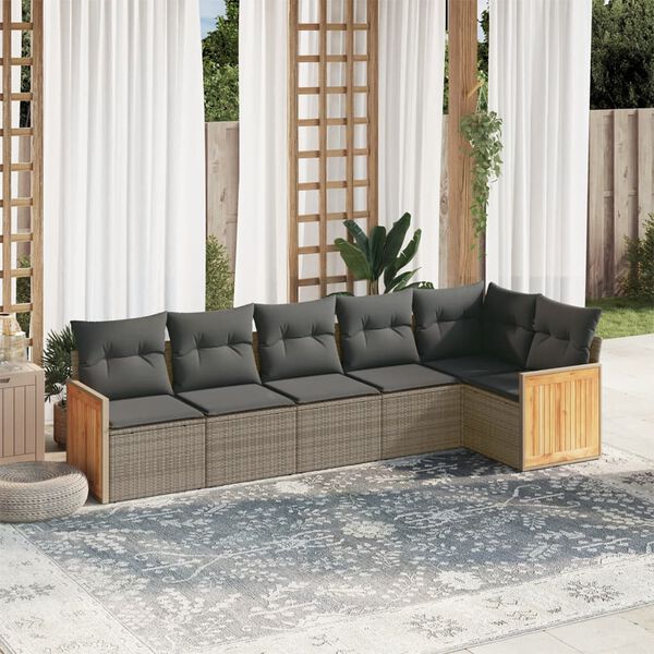 vidaXL Set Divano da Giardino 6 pz con Cuscini Grigio in Polyrattan