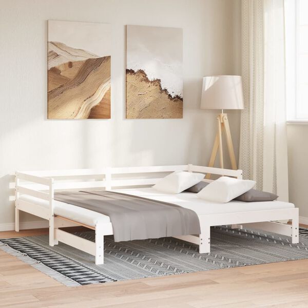 vidaXL Divano Letto con Letto Estraibile Bianco 90x190cm Massello Pino