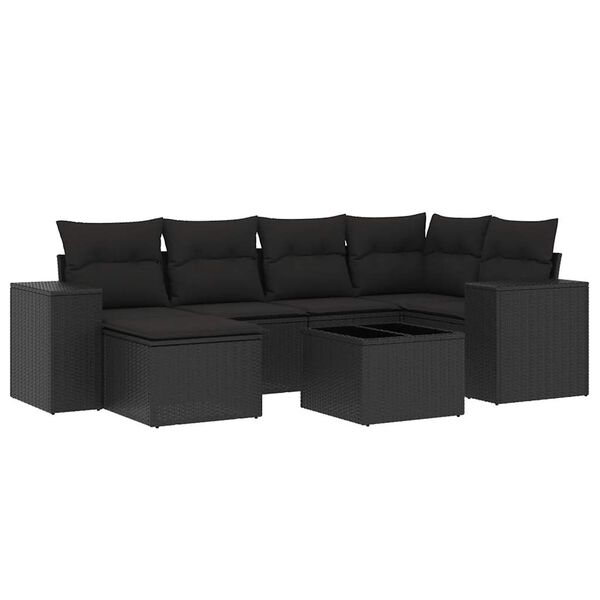 vidaXL Set Divani da Giardino con Cuscini 7pz Nero Polyrattan
