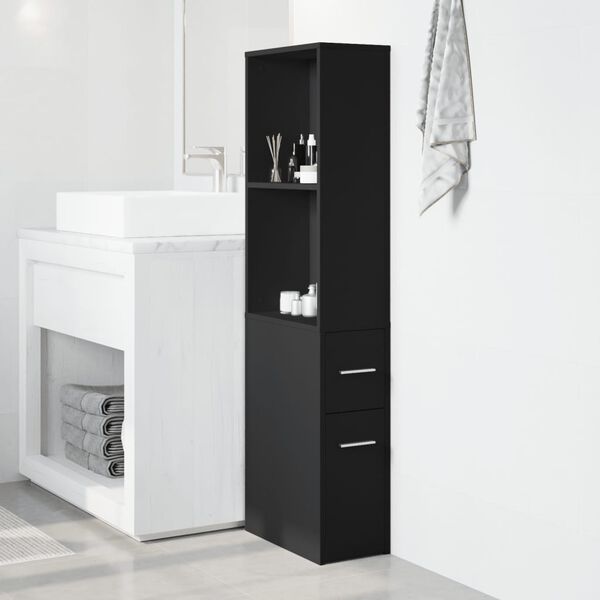 vidaXL Armadietto da Bagno Stretto con Ruote Nero in Truciolato