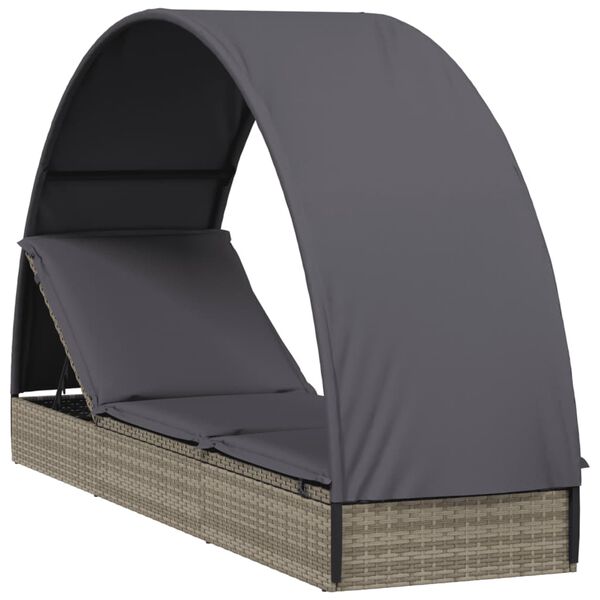 vidaXL Lettino con Tetto Rotondo Grigio 211x57x140 cm Polyrattan