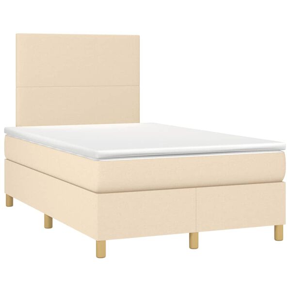 vidaXL Letto a Molle con Materasso e LED Crema 120x190 cm in Tessuto