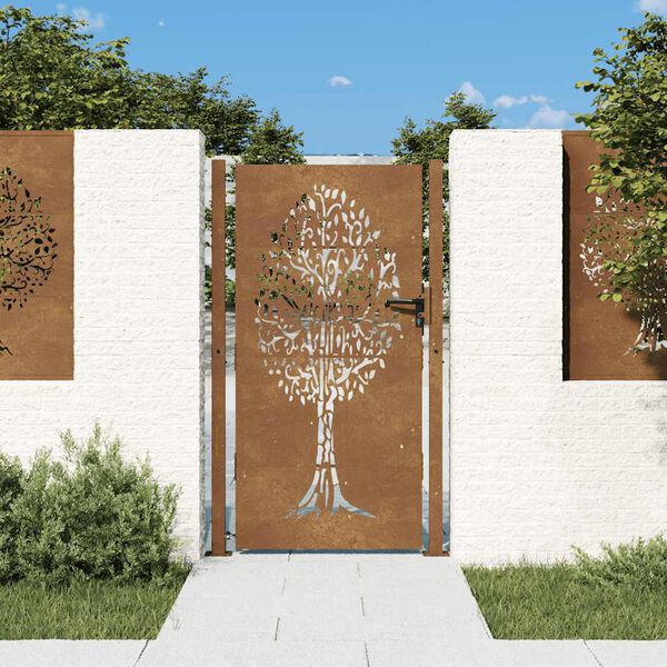 vidaXL Cancello da giardino 100x175 cm in acciaio Corten con design ad albero