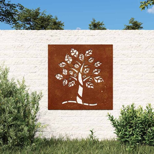 vidaXL Decorazione Muro da Giardino 55x55 cm Albero in Acciaio Corten