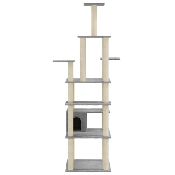 vidaXL Albero per Gatti con Tiragraffi in Sisal Grigio Chiaro 183 cm