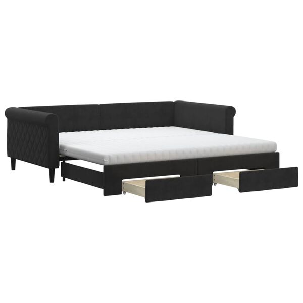 vidaXL Divano Letto Estraibile con Cassetti Nero 100x200 cm in Velluto