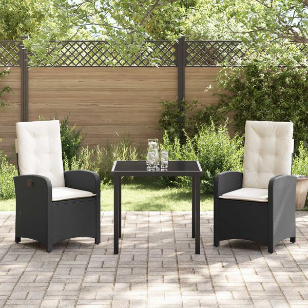 vidaXL Set da Pranzo per Giardino con cuscino 3 pcs Nero polyrattan