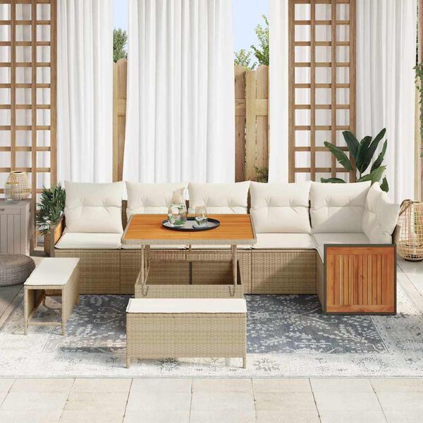 vidaXL Set Divano da Giardino 9 pcs Beige e Crema polyrattan