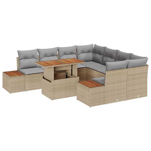 vidaXL Set Divano da Giardino 9 pcs Beige Poly Rattan