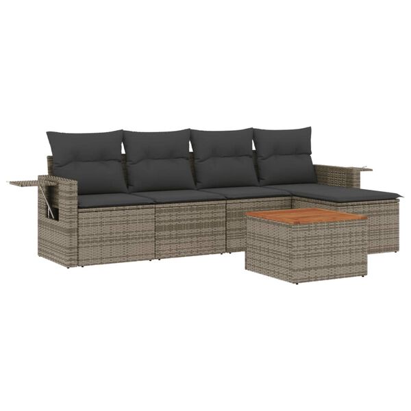 vidaXL Set Divano da Giardino 6 pz con Cuscini Grigio in Polyrattan