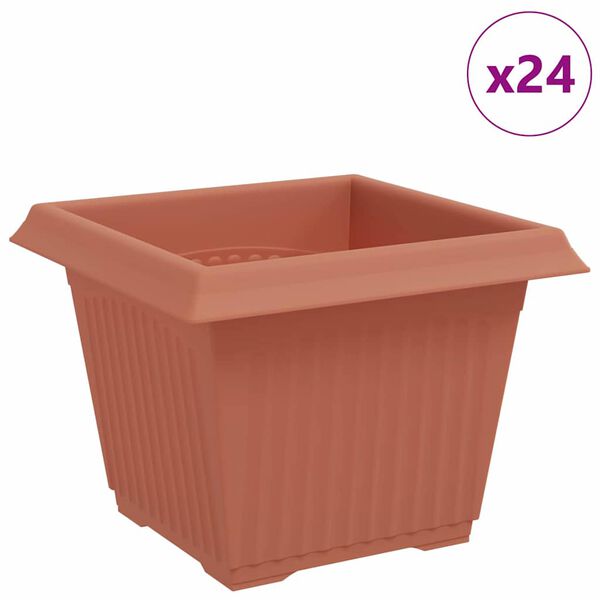 vidaXL Vaso quadrato per fiori 24 pcs Rosso Mattone 23 x 23 x 17,5 cm