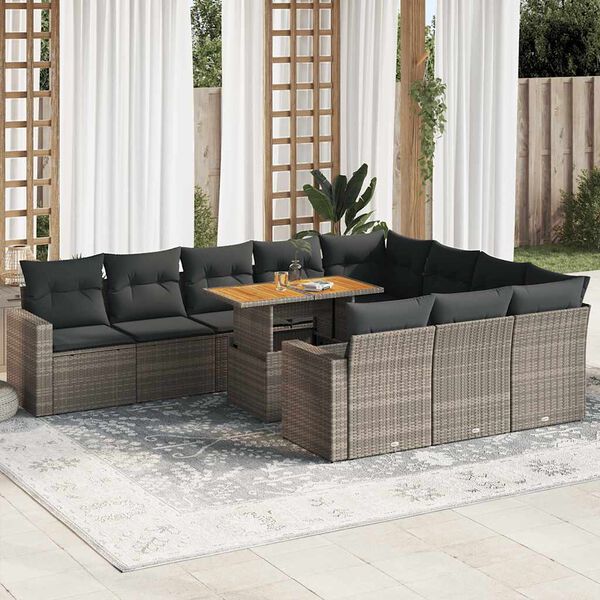vidaXL Set Divani da Giardino 11 pz con Cuscini in Polyrattan Grigio