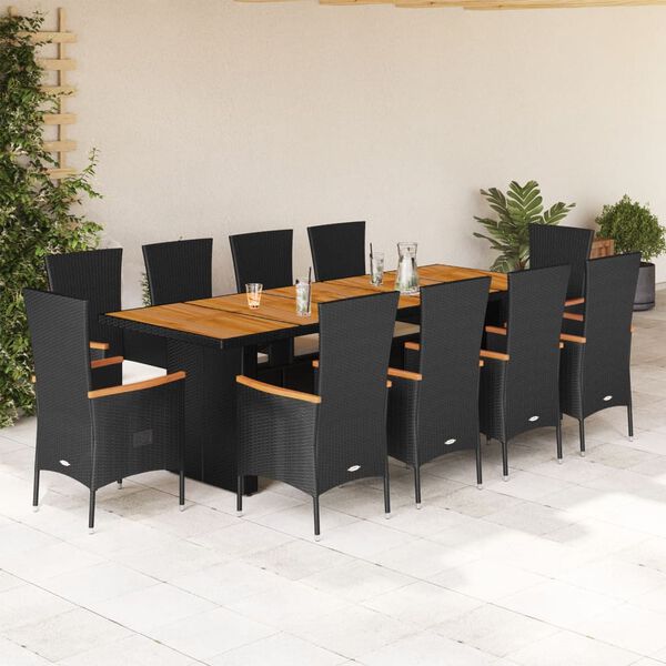 vidaXL Set da Pranzo da Giardino 11 pz con Cuscini in Polyrattan Nero