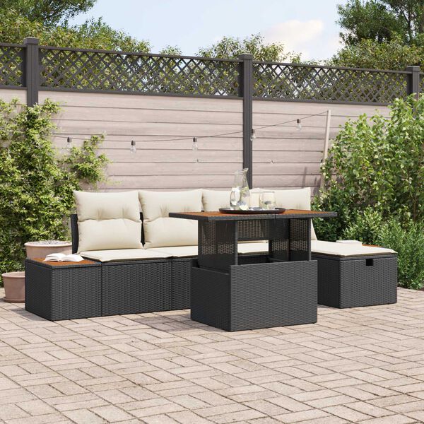 vidaXL Set Divano da Giardino con cuscino 6 pcs Nero polyrattan