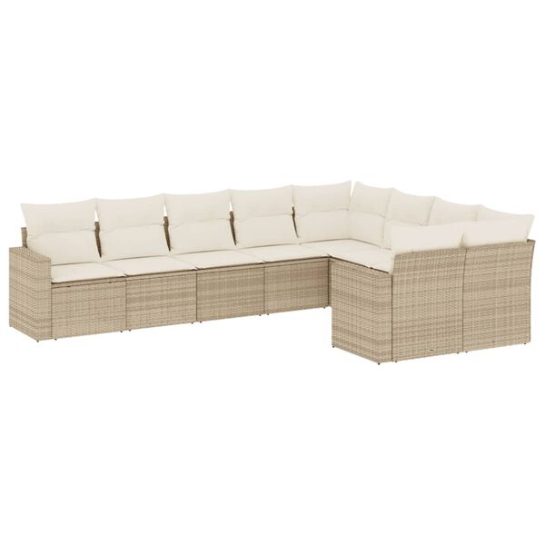 vidaXL Set Divano da Giardino 9 pz con Cuscini Beige in Polyrattan