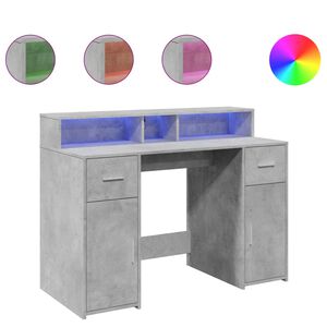 vidaXL Scrivania con Luci LED Grigio Cemento 120x55x91 cm Multistrato