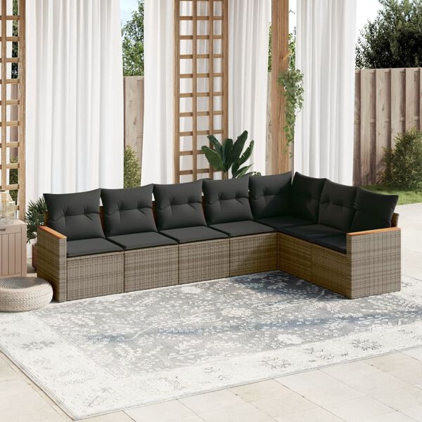 vidaXL Set Divani da Giardino 7 pz con Cuscini Grigio in Polyrattan