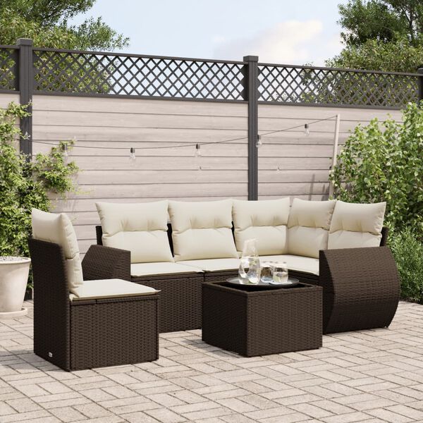 vidaXL Set Divano da Giardino 6 pz con Cuscini Marrone in Polyrattan