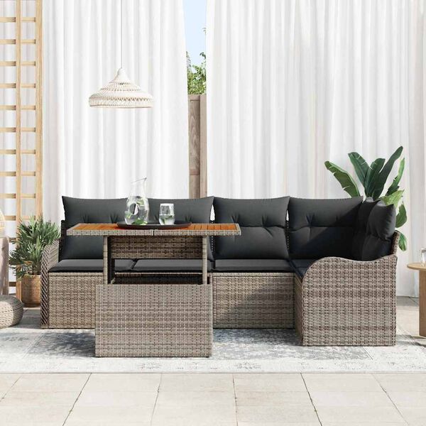 vidaXL Set Divano da Giardino con cuscino 6 pcs Grigio polyrattan