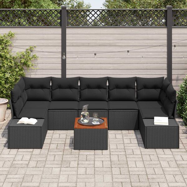 vidaXL Set Divano da Giardino con archiviazione 8 pcs Nero polyrattan