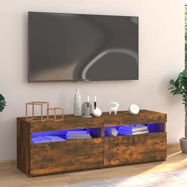 vidaXL Mobile Porta TV con Luci LED Rovere Fumo 120x35x40 cm