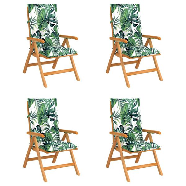 vidaXL Sedie Reclinabili da Giardino con Cuscini 4 pz Massello di Teak