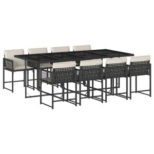 vidaXL Set da Pranzo da Giardino 9 pz con Cuscini Nero in Polyrattan