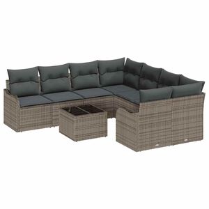 vidaXL Set Divano da Giardino con cuscino 9 pcs Grigio polyrattan