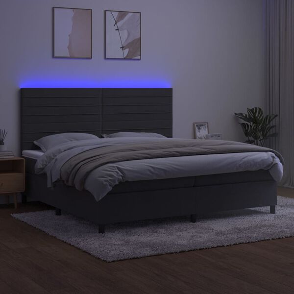 vidaXL Letto a Molle con Materasso e LED Grigio Scuro 200x200 cm