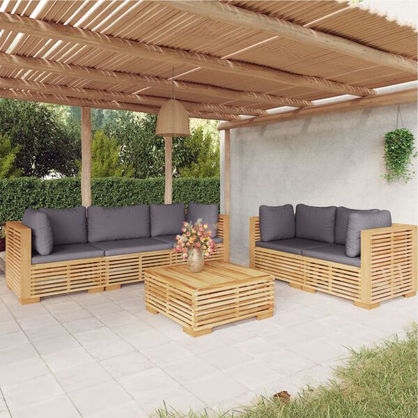 vidaXL Set Divani da Giardino 6 pz con Cuscini Legno Massello di Teak