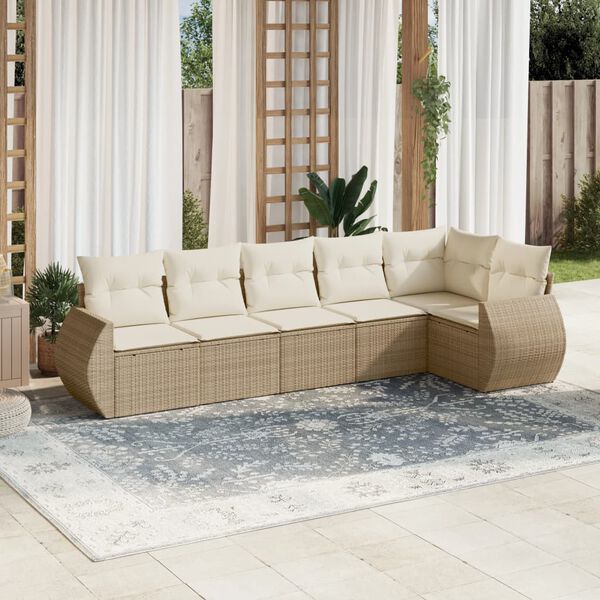 vidaXL Set Divano da Giardino 6 pz con Cuscini Beige in Polyrattan