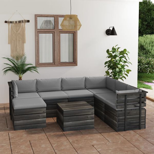 vidaXL Set Divani da Giardino su Pallet 8 pz con Cuscini Massello Pino