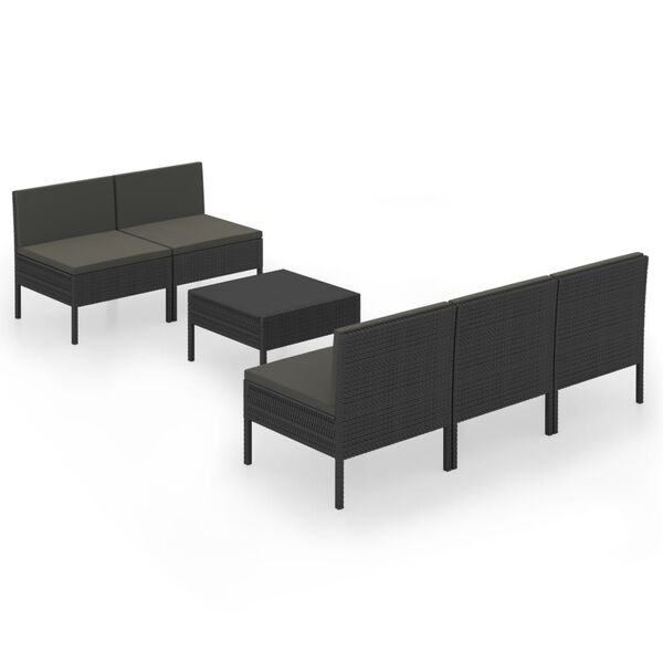 vidaXL Set Divani da Giardino 6 pz con Cuscini in Polyrattan Nero