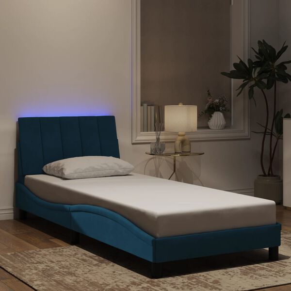vidaXL Giroletto con LED senza Materasso Hanko Blu 90x190 cm in Velluto