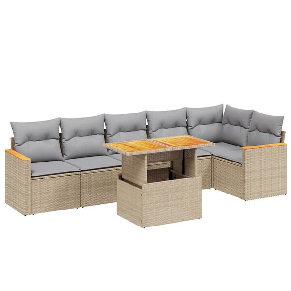 vidaXL Set Divani da Giardino 7 pz con Cuscini Beige in Polyrattan