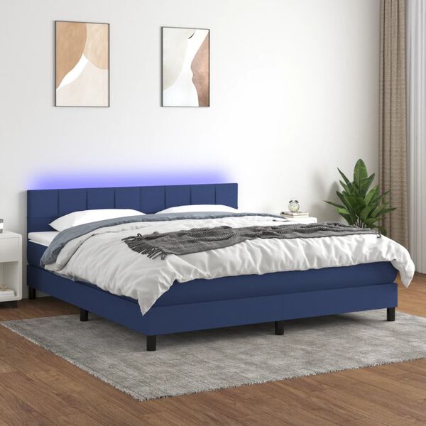 vidaXL Letto a Molle con Materasso e LED Blu 180x200 cm in Tessuto