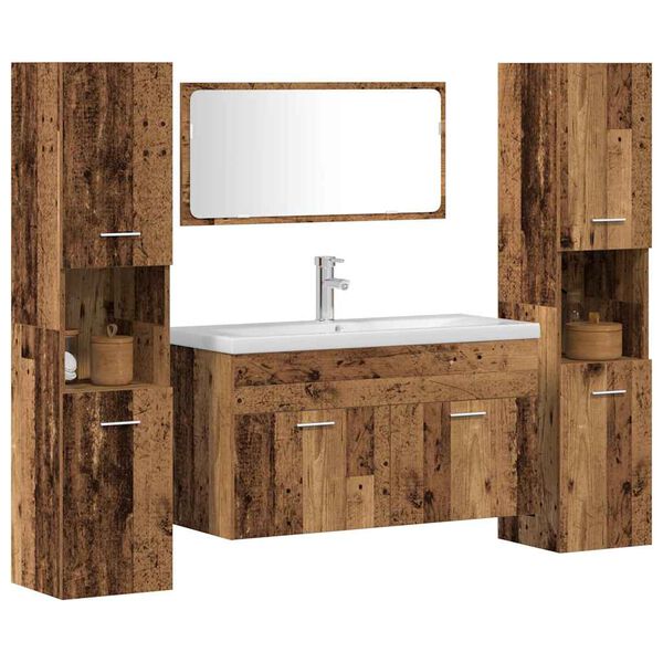 vidaXL Set Mobili da Bagno 4 pz Legno Antico in Legno Multistrato