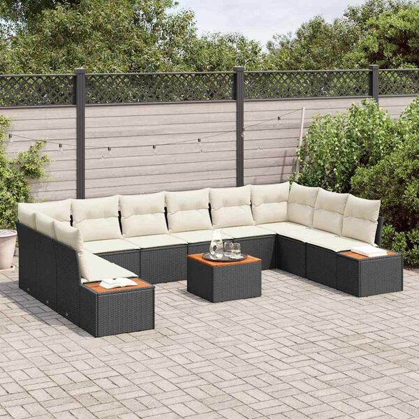 vidaXL Set Divano da Giardino con cuscino 11 pcs Nero Poly Rattan