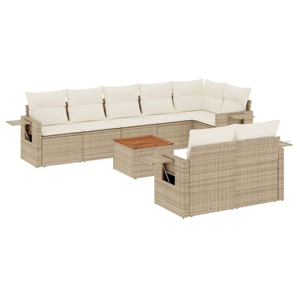 vidaXL Set Divano da Giardino 9 pz con Cuscini Beige in Polyrattan