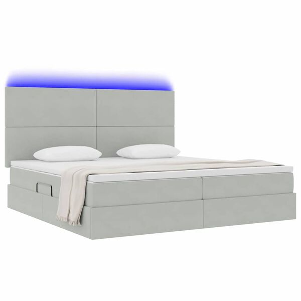 vidaXL Letto con contenitore e LED Grigio chiaro 200 x 200 cm Velluto
