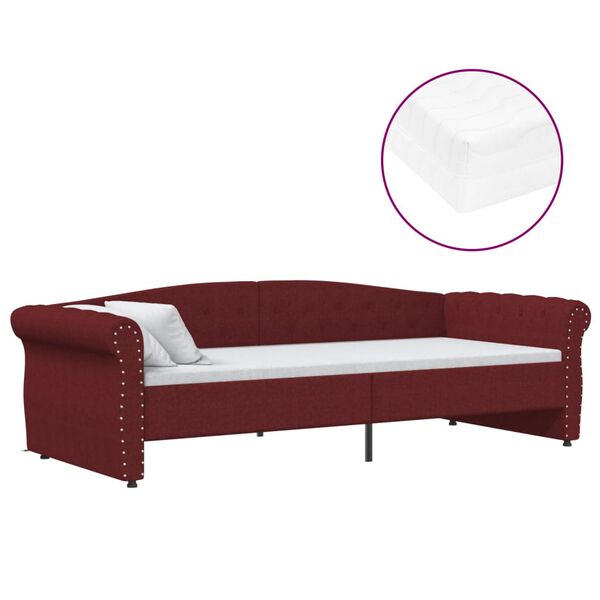 vidaXL Dormeuse con Materasso USB Rosso Vino in Tessuto 90x200 cm