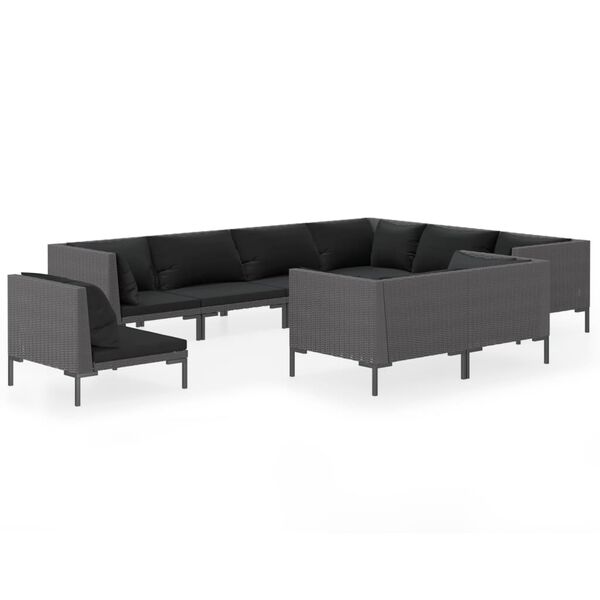 vidaXL Set Divani da Giardino 9 pz con Cuscini Polyrattan Grigio Scuro